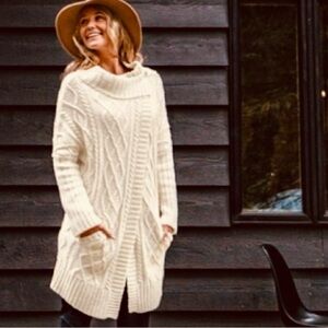 PRANA Delaney Cable Knit Fisherman Knit Long Line Sweater Coat S